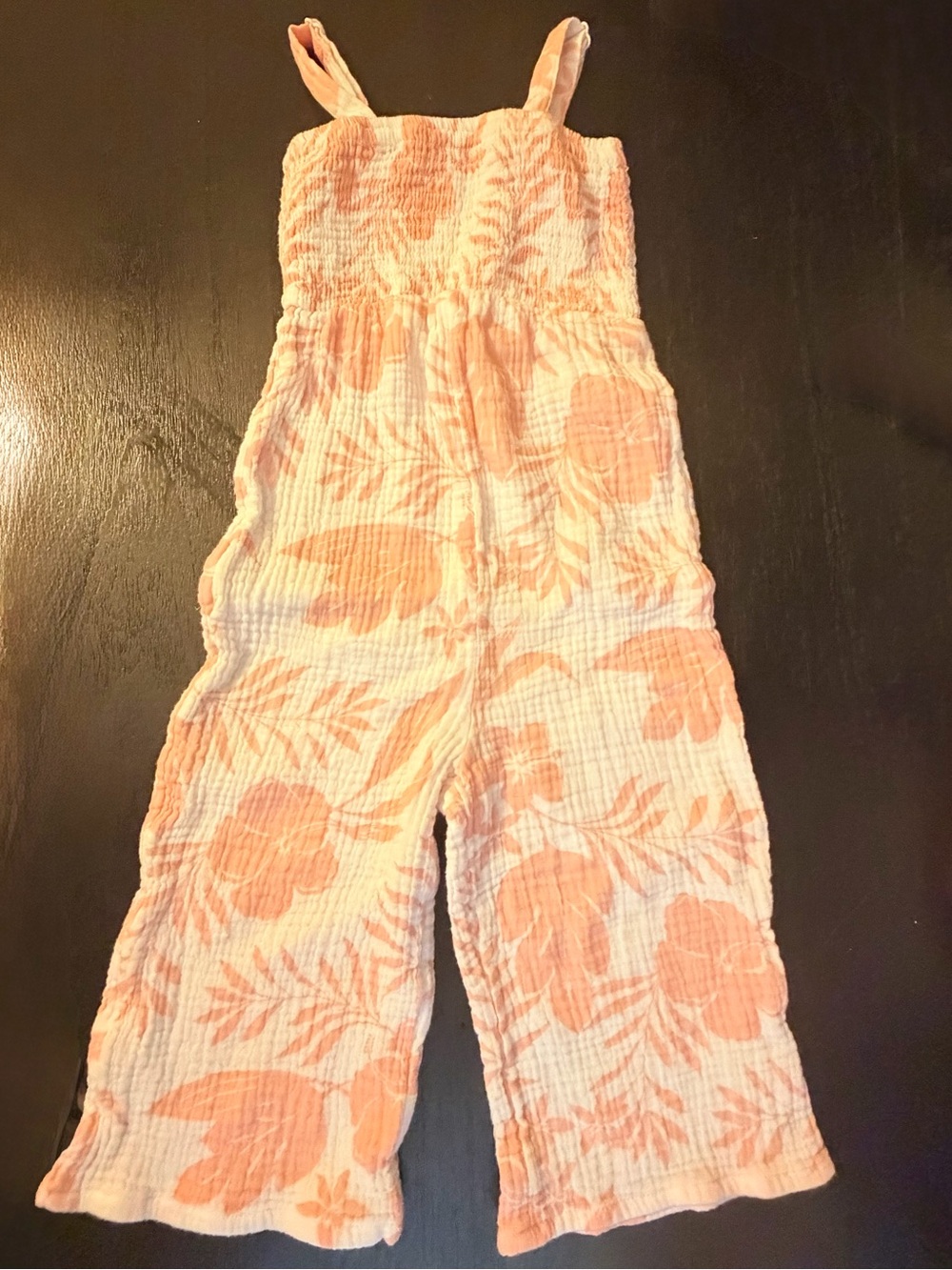 NWOT, Grayson Mini, White and Peach Floral Smocked Jumpsuit - 2T